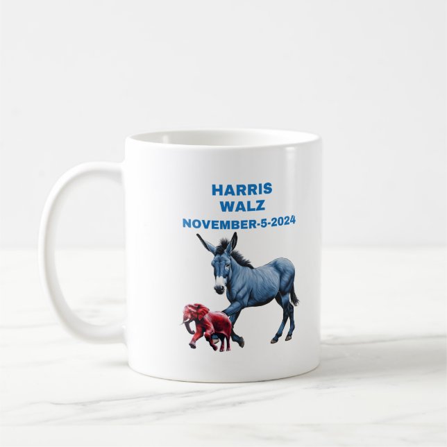 Caneca De Café Harris/Walz, votação azul, elefante burro, eleiçõe (Esquerda)