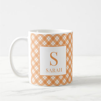 Caneca De Café Harvest Orange Plaid Custom Name Initial Mug