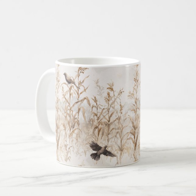 Caneca De Café Hastes de Milho Pássaros Outono  (Frente Esquerda)
