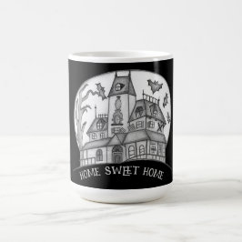 Caneca De Café Haunted House and Bats Halloween 