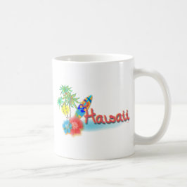 Caneca De Café Havaí com Palmas, Flores e Surfboard