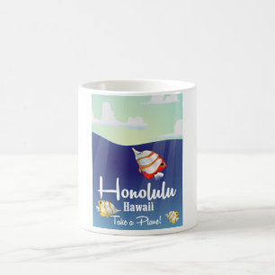 Caneca De Café Havaí, poster de viagens de Cartoon honolulu.