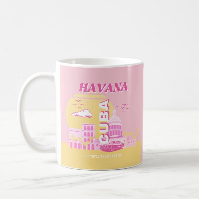 Caneca De Café Havana Cuba - Pink Preppy Art (Esquerda)