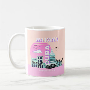 Caneca De Café Havana Cuba Pink Viagem Art