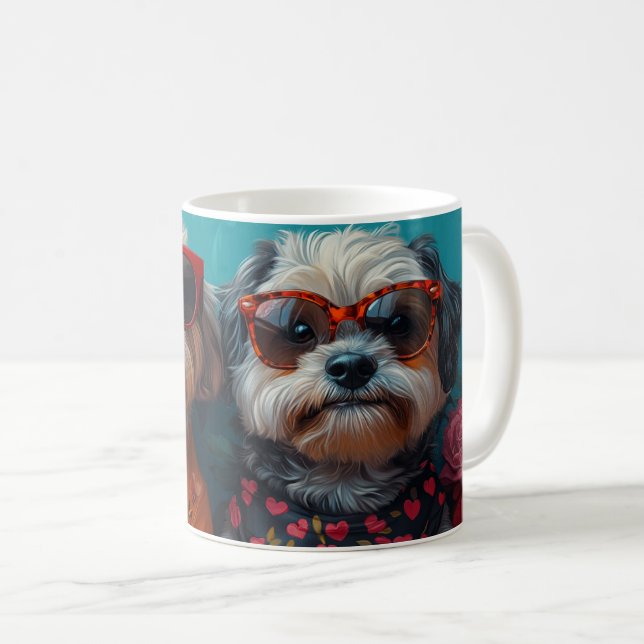 Caneca De Café Havanese Com Corações Rosas Dia dos Namorados (Frente Esquerda)