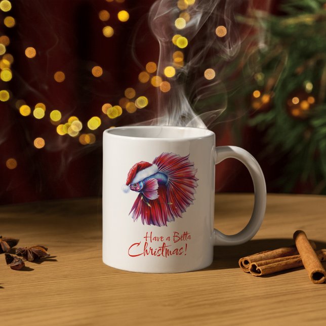 Caneca De Café Have a Betta Christmas Funny Santa Fish Lover Pun  (Criador carregado)