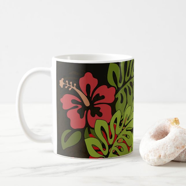 Caneca De Café Hawaii Aloha Flower Art Impressão (Com Donut)