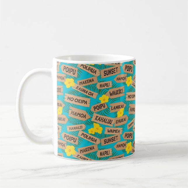 Caneca De Café Hawaii Beach Names on Blue (Esquerda)