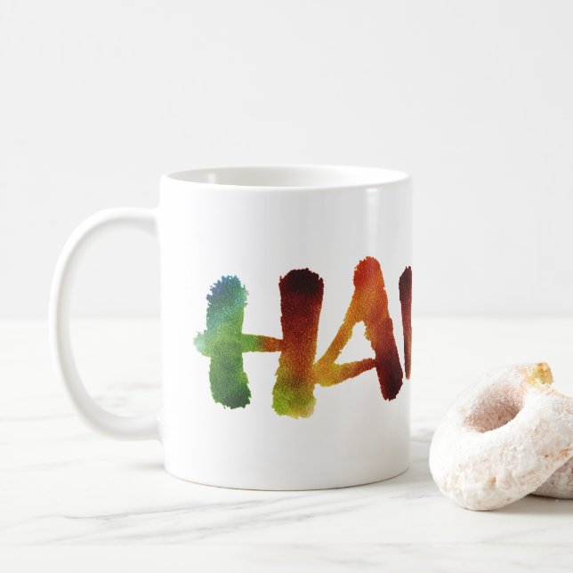 Caneca De Café Hawai'i Color Wrap Contendo Calligrafia Hawaii (Com Donut)