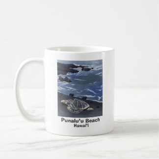 Caneca De Café Hawaii Green Sea Turtle on Black Sand Beach Coffe