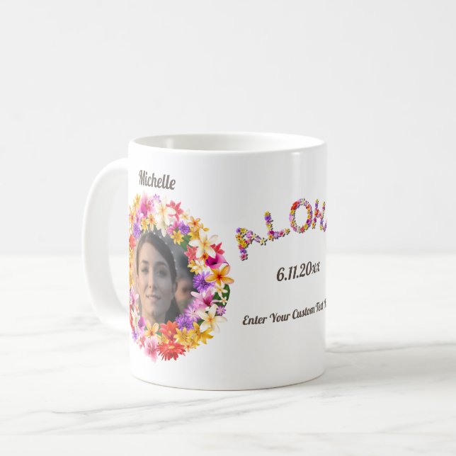 Caneca De Café Hawaiian Wreath Com 2 Retratos Personalizados (Frente Esquerda)