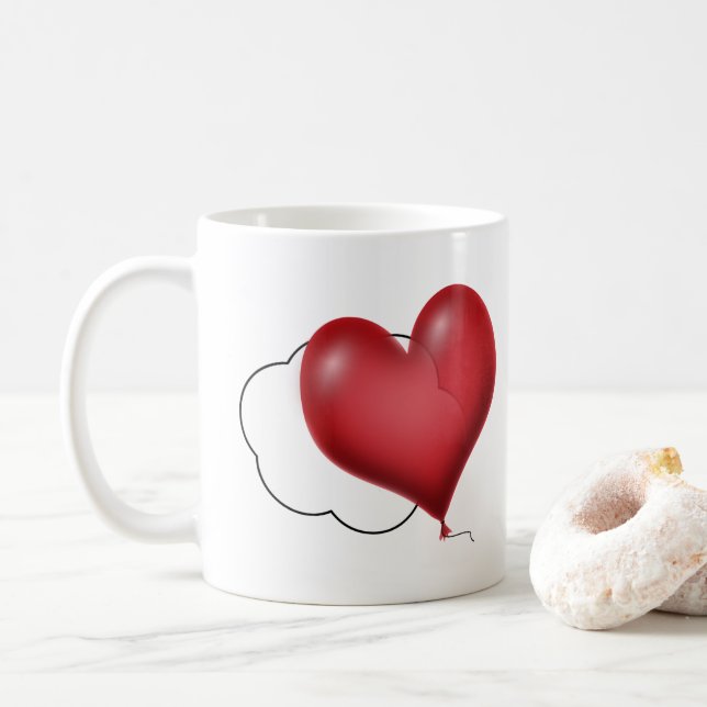 Caneca De Café Heart Balloons and Clouds Love (Com Donut)
