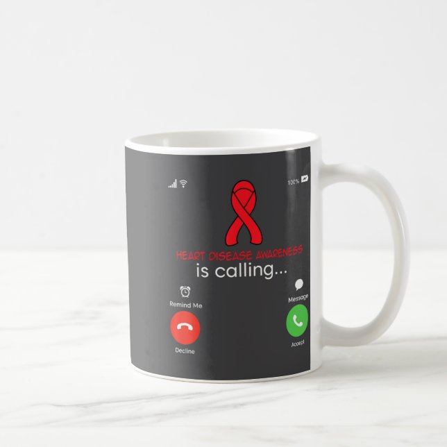 Caneca De Café Heart Disease Awareness Red Ribbon Heart Attack Su (Direita)