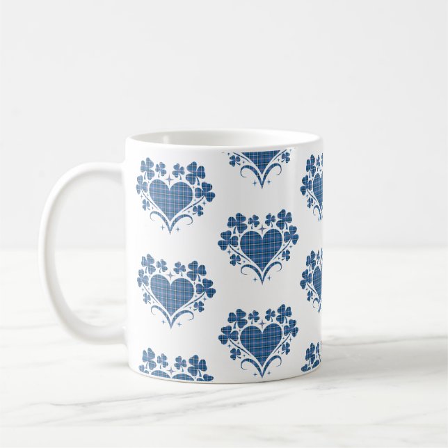 Caneca De Café Heart Shamrock Plaid Blue Classic Clover (Esquerda)