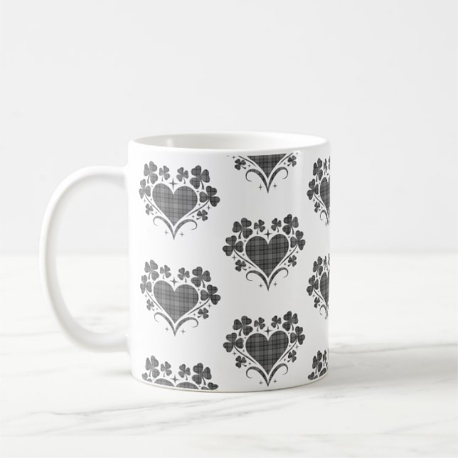 Caneca De Café Heart Shamrock Plaid Gray Tartan Clover (Esquerda)
