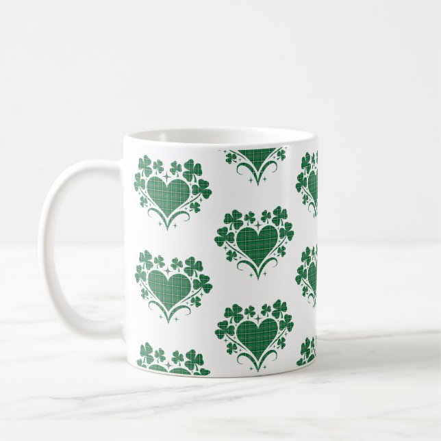 Caneca De Café Heart Shamrock Plaid Green Classic Clover (Esquerda)
