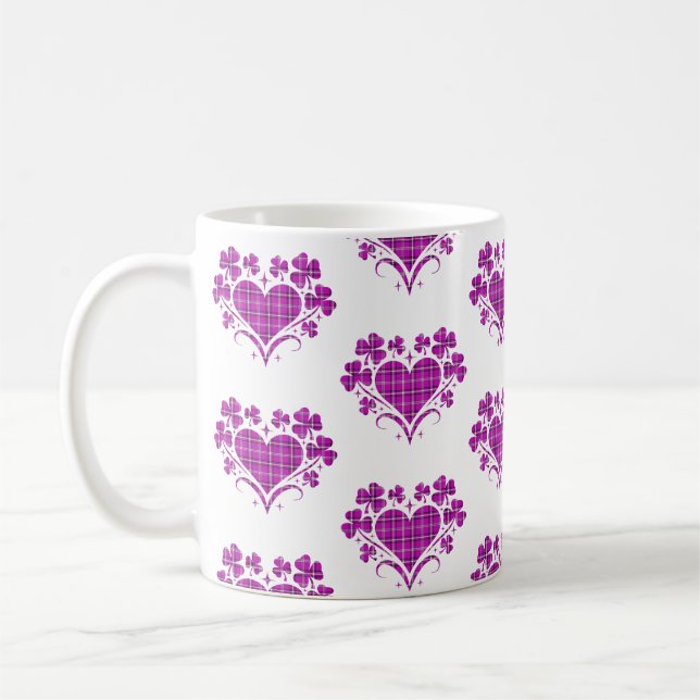 Caneca De Café Heart Shamrock Plaid Pink Classic Clover (Esquerda)