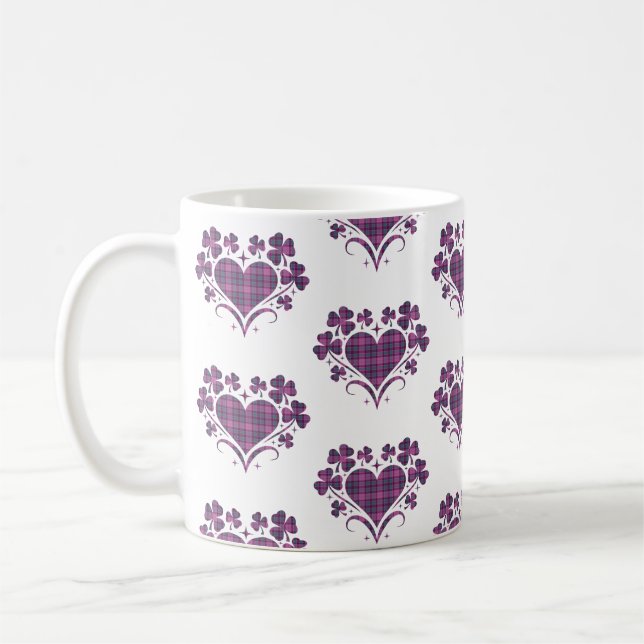 Caneca De Café Heart Shamrock Plaid Purple Teal Tartan Clover (Esquerda)
