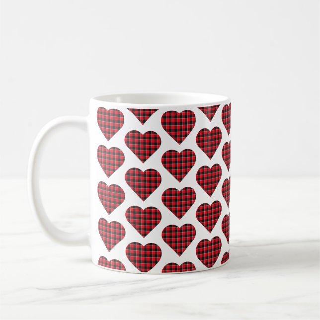 Caneca De Café Heart Shaped Plaid Red Black Buffalo (Esquerda)