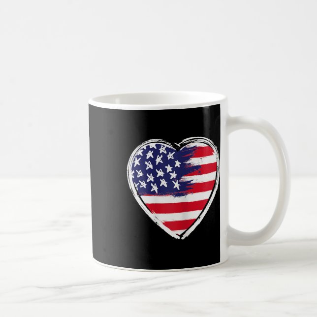 Caneca De Café Heart Us Flag 4 De Julho Patriótico Americano (Direita)