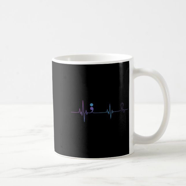 Caneca De Café Heartbeat Semicolon Suicide Prevention Awareness  (Direita)