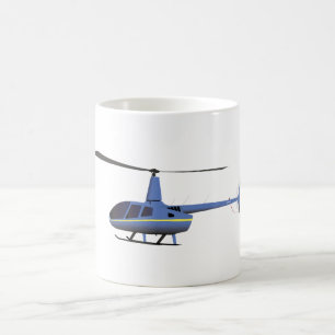 Caneca De Café Helicóptero Azul-Claro e Amarelo