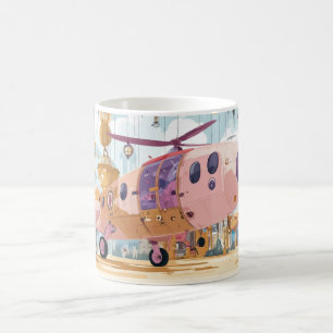 Caneca De Café Helicópteros cor-de-rosa e bege futuristas em um e
