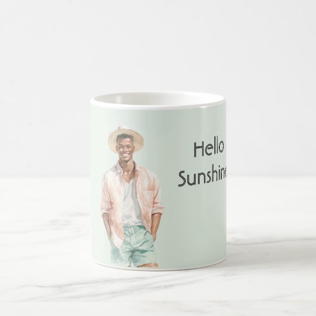 Caneca De Café Heliotrópio Olá Sunshine Homem Preto  (Centro)