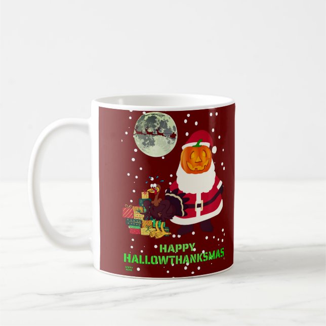 Caneca De Café "HELITE HALLOWTHANKSMAS" presente de festa diverti (Esquerda)