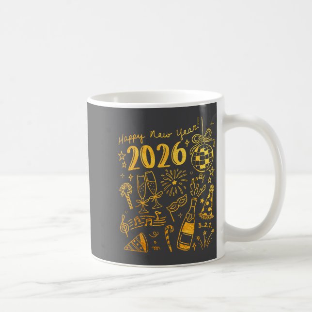 Caneca De Café Hello 2026 Disco Ball Coquette Bow Happy New Year  (Direita)