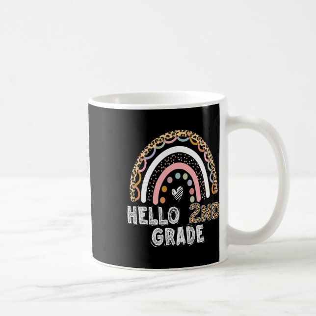 Caneca De Café Hello 2nd Grade Leopard Rainbow Byck To School Tea (Direita)