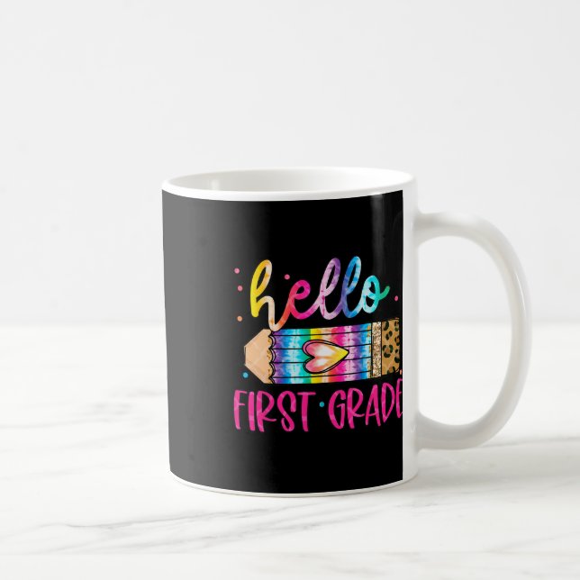 Caneca De Café Hello First Grade Leopard Tie Dye Pencil Cute Teac (Direita)