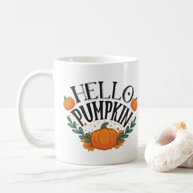 Caneca De Café Hello Pumpkin Fall Autumn                          (Com Donut)