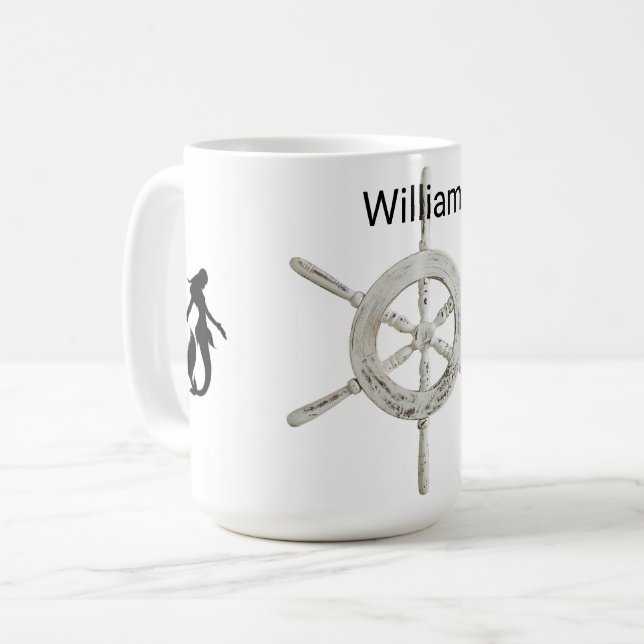 Caneca De Café Helma de B&W Personalizada com Sereias (Frente Esquerda)