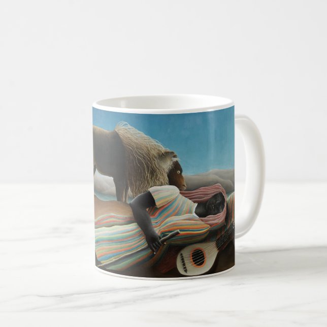 Caneca De Café Henri Rousseau Sleeping Gypsy Lion Painting (Frente Esquerda)