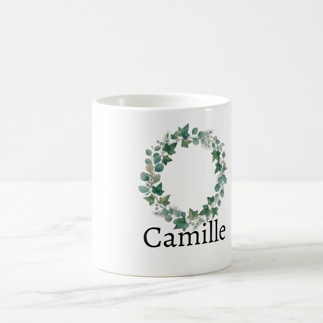 Caneca De Café Hera Verde Elegante Nome Personalizado Botânico Co (Centro)