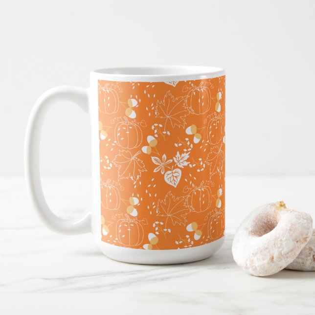 Caneca De Café Herbstliches Kürbis- und Blattmuster (Com Donut)