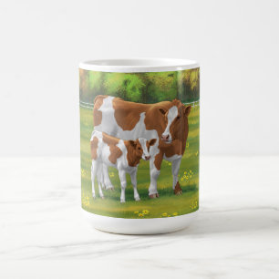 Caneca De Café Hereford Cow & Cute Calf em Pastura de Verão