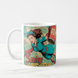 Caneca De Café Herói da Saúde: Ilustração de Enfermeira Super-Her