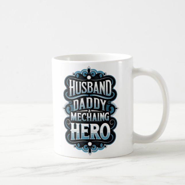 Caneca De Café "Herói Mecânico do Pai Marido - Presente Engraçado (Direita)