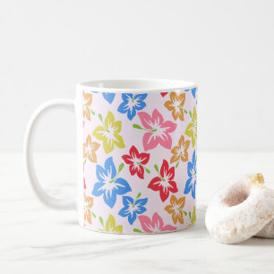 Caneca De Café Hibisco Colorido, Padrão De Flores