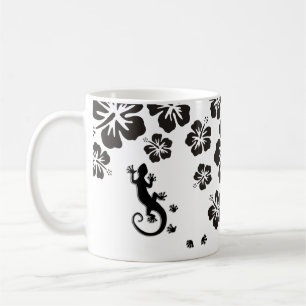 Caneca De Café hibisco floresce em preto com Geckos