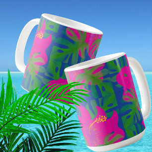 Caneca De Café Hibisco Tropical Philodendron Tropical