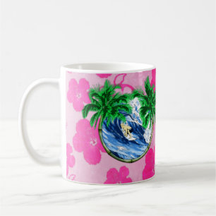 Caneca De Café Hibiscus cor-de-rosa surfando