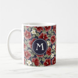 Caneca De Café Hibiscus e Plumeria - Maroon
