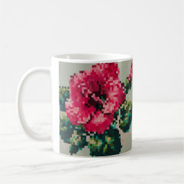 Caneca De Café Hibiscus Pixel Art Pastel Floral e coloré