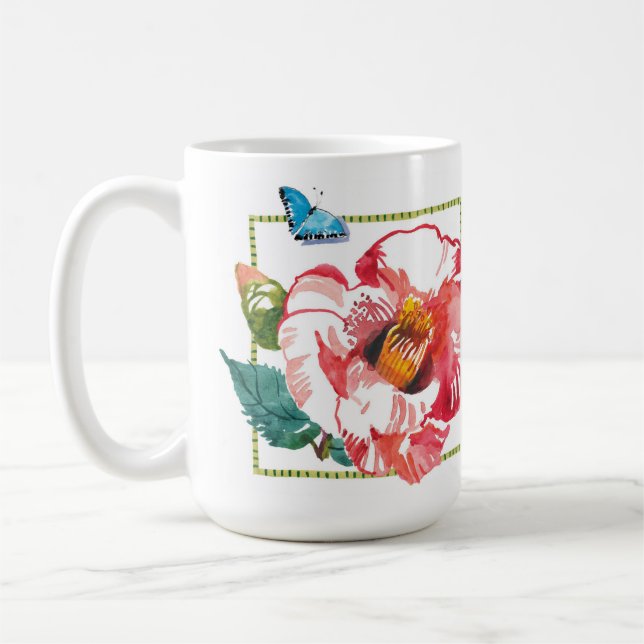 Caneca De Café Hibiscus rosa e Jardim Vermelho Camellia Grande Fl (Esquerda)