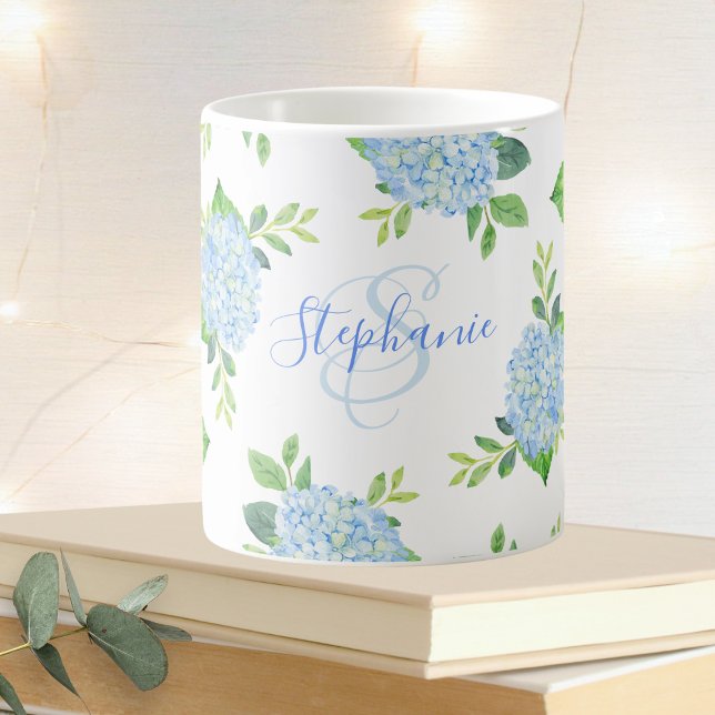 Caneca De Café Hidrócitos Azuis Florais Modernos Hidrangea Aquare (Criador carregado)