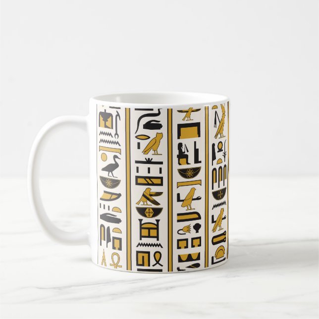 Caneca De Café Hieróglifos Egípcios: Amarelo-Preto Sem Costura. (Esquerda)
