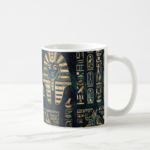 Caneca De Café Hieroglyphs e deidades egípcios - olmo e ouro